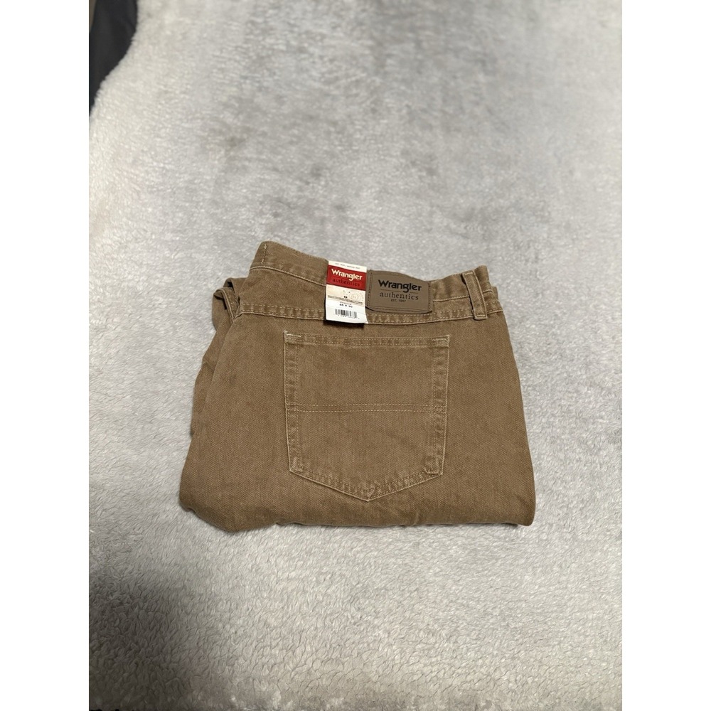 Wrangler Authentics Mens Khaki Brown Denim Jeans 46x30 10ZM200CK Straight Leg